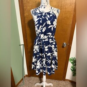 Navy & White Halter Floral Dress XL